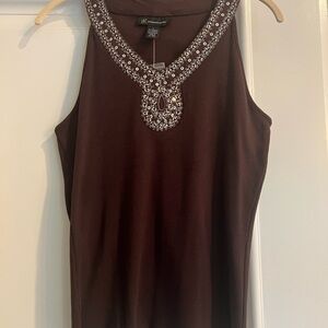 INC International Concepts Brown Embellished Sleeveless Tank Top